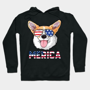 Merica Corgi Dog American Flag 4th Of July Hoodie